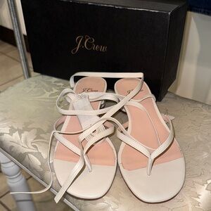 J. Crew Women's Ivory Leather Ankle Tie Thong Sandals